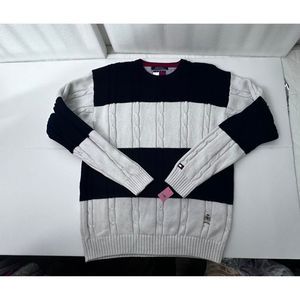 VTG Tommy Hilfiger  Logo Cotton Striped  Blue and White Sweater Size L #1186